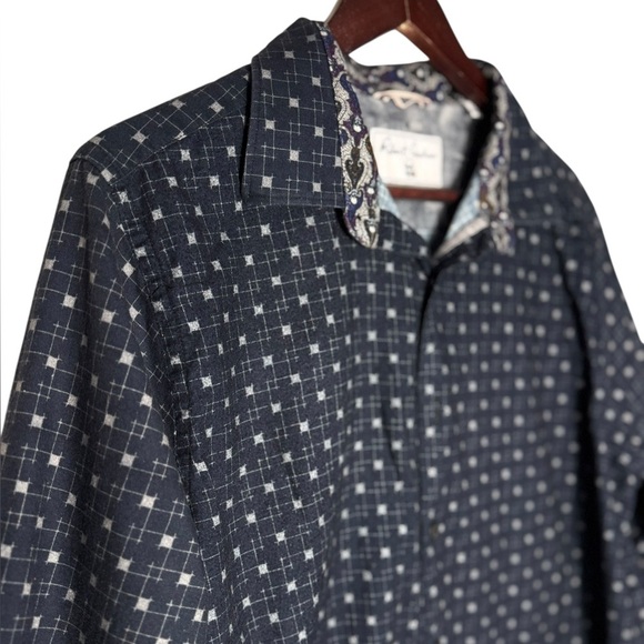 Robert Graham Long Sleeve Geometric Skill Button Down Shirt Blue EUC Size XL - Picture 3 of 15